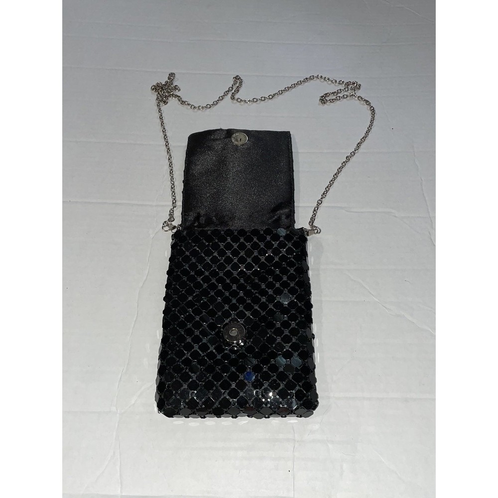 Black mesh crystal embellished shoulder tote purse bag - Picture 7 of 8